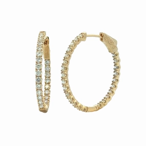 Summer Embellishment Beautiful Trinket 14 Karat Yellow Gold Inside Out Diamond Hoop Earrings (2.00cttw)