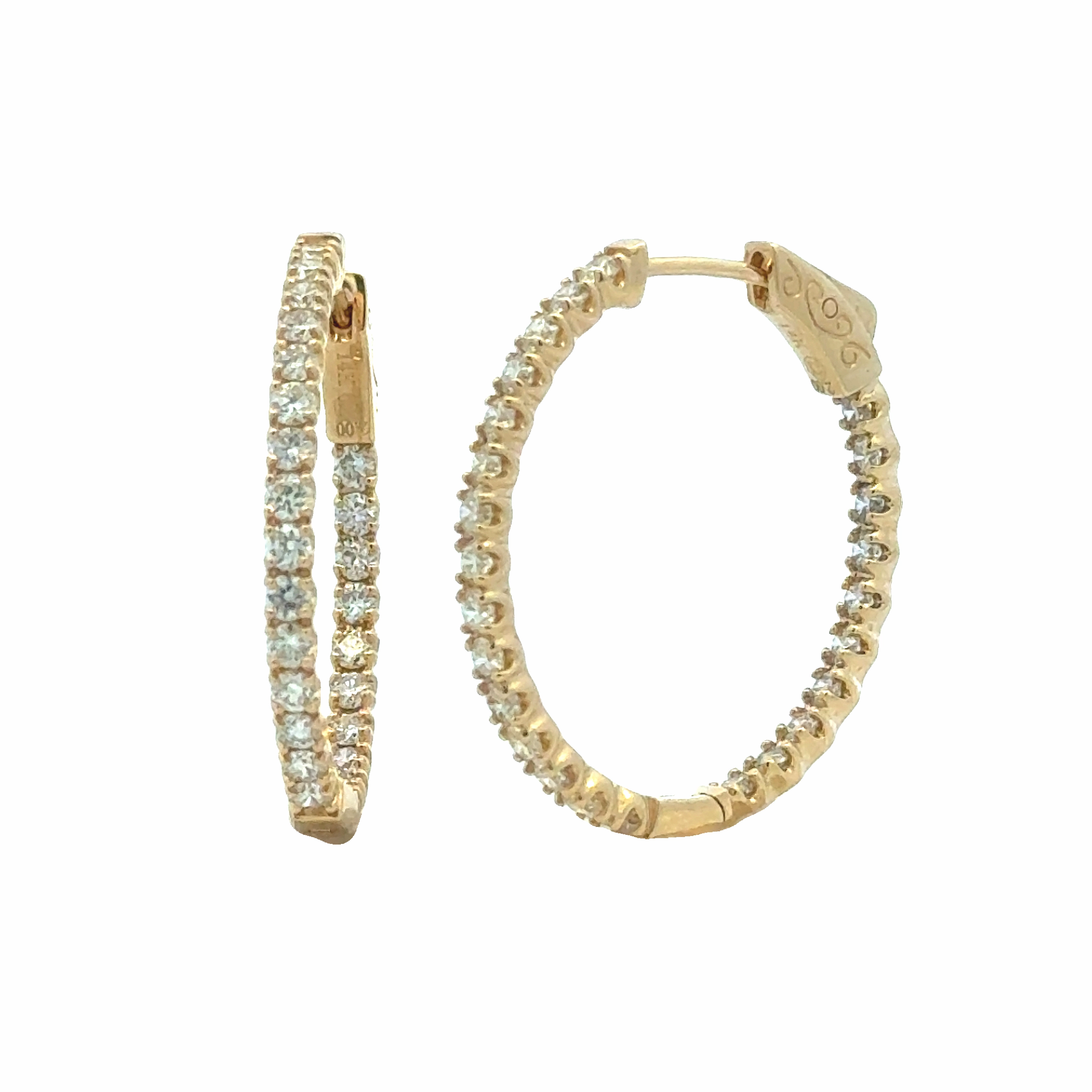 Summer Embellishment Beautiful Trinket 14 Karat Yellow Gold Inside Out Diamond Hoop Earrings (2.00cttw)