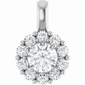 14K White 3/4 CTW Lab-Grown Diamond Halo-Style Pendant Artistic Detail Bold Statement