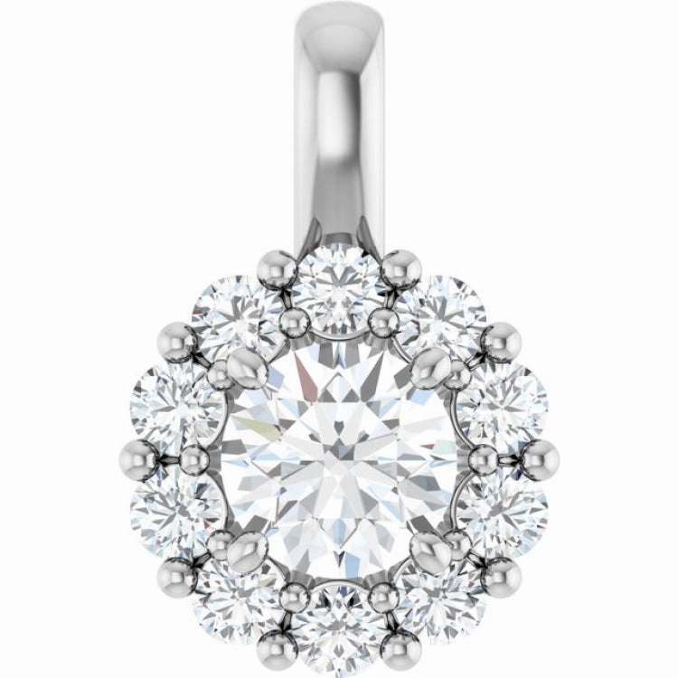 14K White 3/4 CTW Lab-Grown Diamond Halo-Style Pendant Artistic Detail Bold Statement