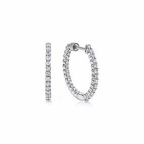 14K White Gold 20mm Round Inside Out Diamond Hoop Earrings Polished Appearance Modernist Decoration
