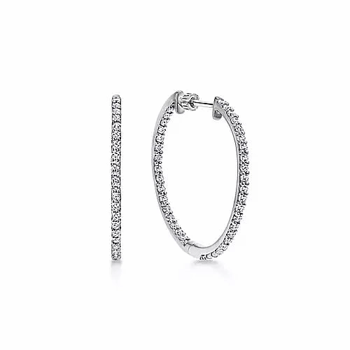 14K White Gold 25mm Round Inside Out Diamond Hoop Earrings party accessory
