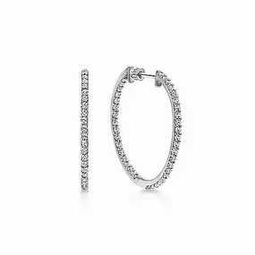14K White Gold 25mm Round Inside Out Diamond Hoop Earrings party accessory