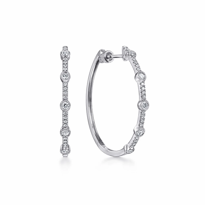 14K White Gold 30mm Classic Diamond Hoop Earrings Fashionable Decoration Attractive Choice