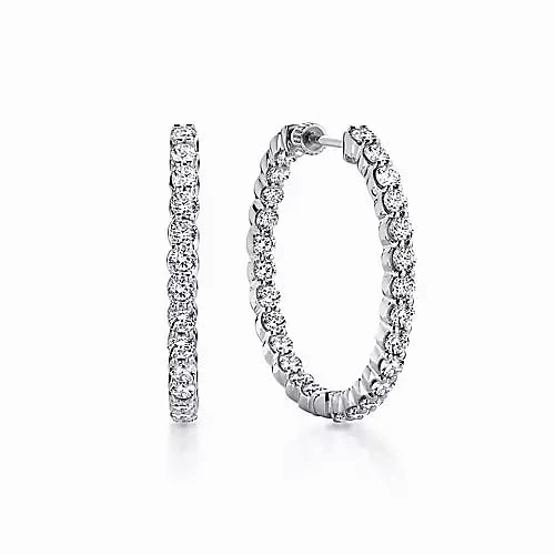 Glittering Ornament Classic Decoration 14K White Gold 30mm Round Inside Out Diamond Hoop Earrings