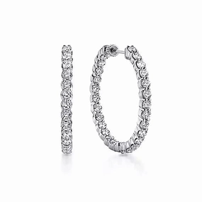 Glittering Ornament Classic Decoration 14K White Gold 30mm Round Inside Out Diamond Hoop Earrings