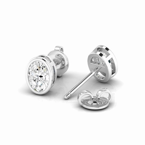 14k White Gold Bezel Set .51ctw Oval Lab-Grown Diamond Stud Earrings Neutral Jewelry Sophisticated Detail