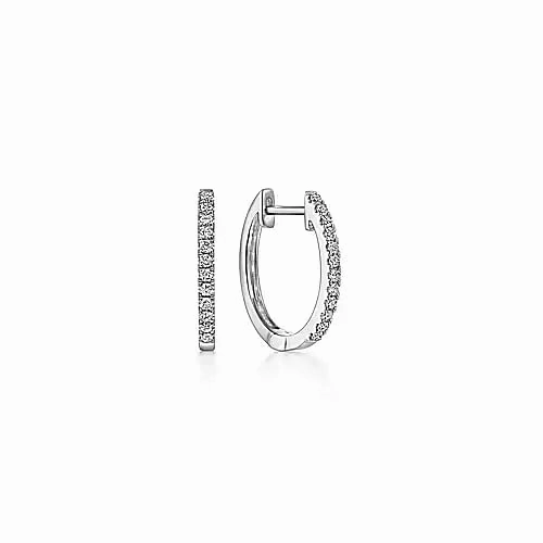 Unique Creation Refined Appearance 14K White Gold Diamond Classic Huggie Earrings in 15mm