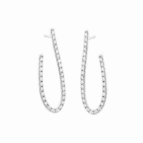14K White Gold Diamond Linear Hoop Earrings, 1.10ctw Everyday Trinket Luxurious Must-Have