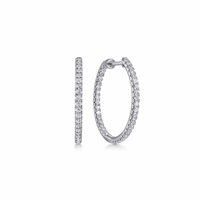 14K White Gold French Pave 20mm Round Inside Out Diamond Hoop Earrings Handsome Accessory Round Embellishment