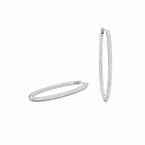 14K White Gold Large Diamond Hoop Earrings 1.05 Ctw Unique Accessory