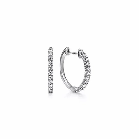 Refined Option 14K White Gold Prong Set 15mm Round Classic Diamond Hoop Earrings