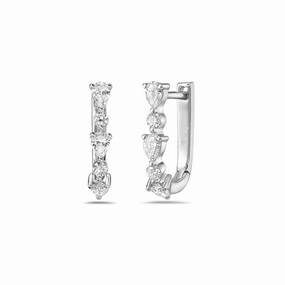 Stunning appearance 14K White Gold Round and Pear Diamond Huggie Earrings, .35ctw