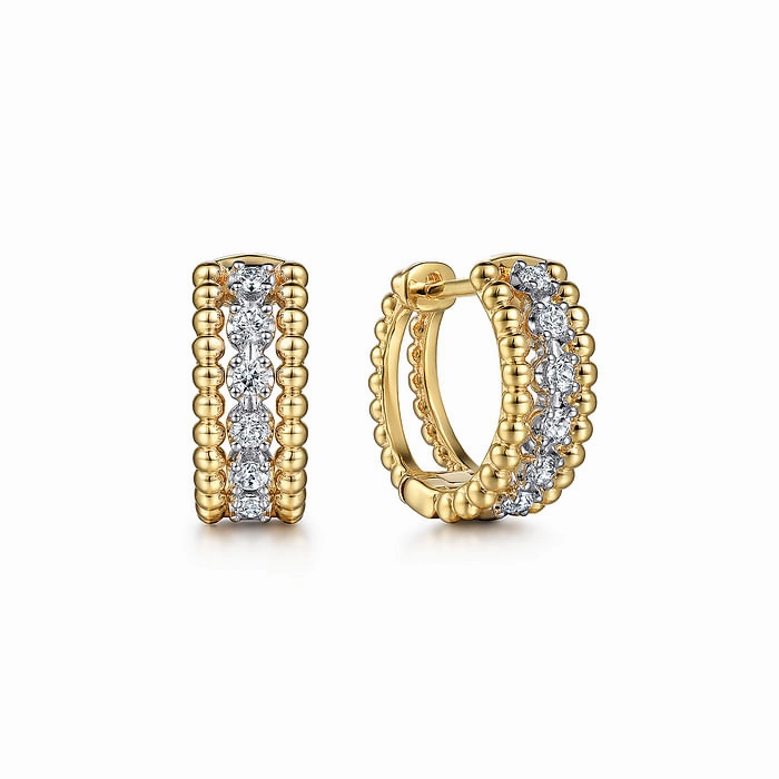 Social Trinket Oversized Embellishment 14K White-Yellow Gold Bujukan Huggie Pave Diamond Earrings
