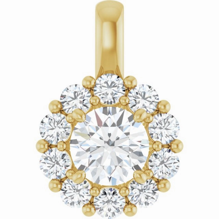 14K Yellow 1 CTW Lab-Grown Diamond Halo-Style Pendant Triple Strand Accessory Best Friend
