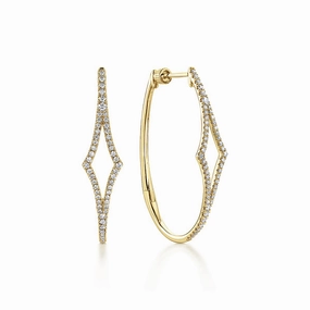 Fashionable Adornment 14K Yellow Gold 35mm Geometric Diamond Hoop Earrings