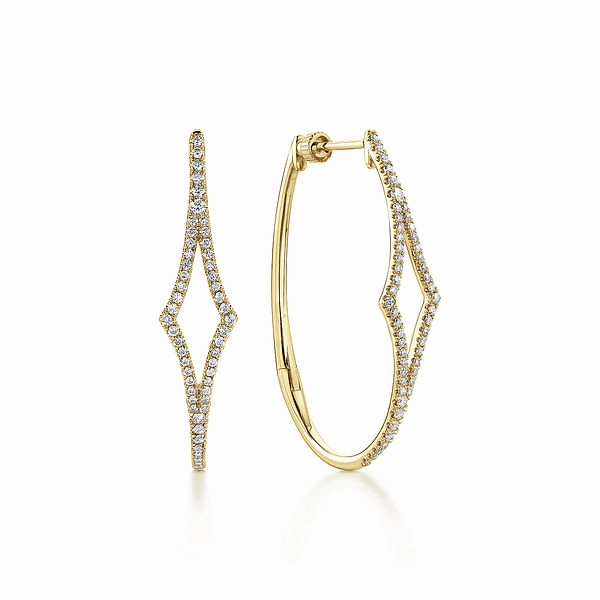 Fashionable Adornment 14K Yellow Gold 35mm Geometric Diamond Hoop Earrings