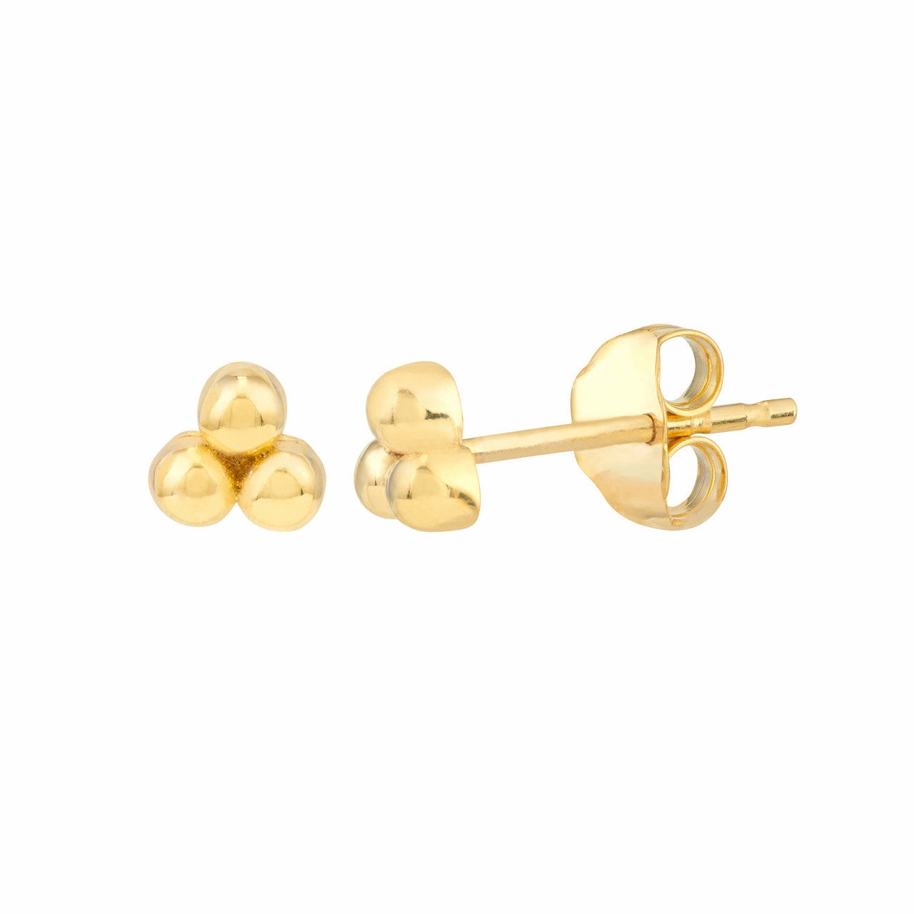 Decorative Creation Party Trinket 14k Yellow Gold Bead Trinity Stud Earrings