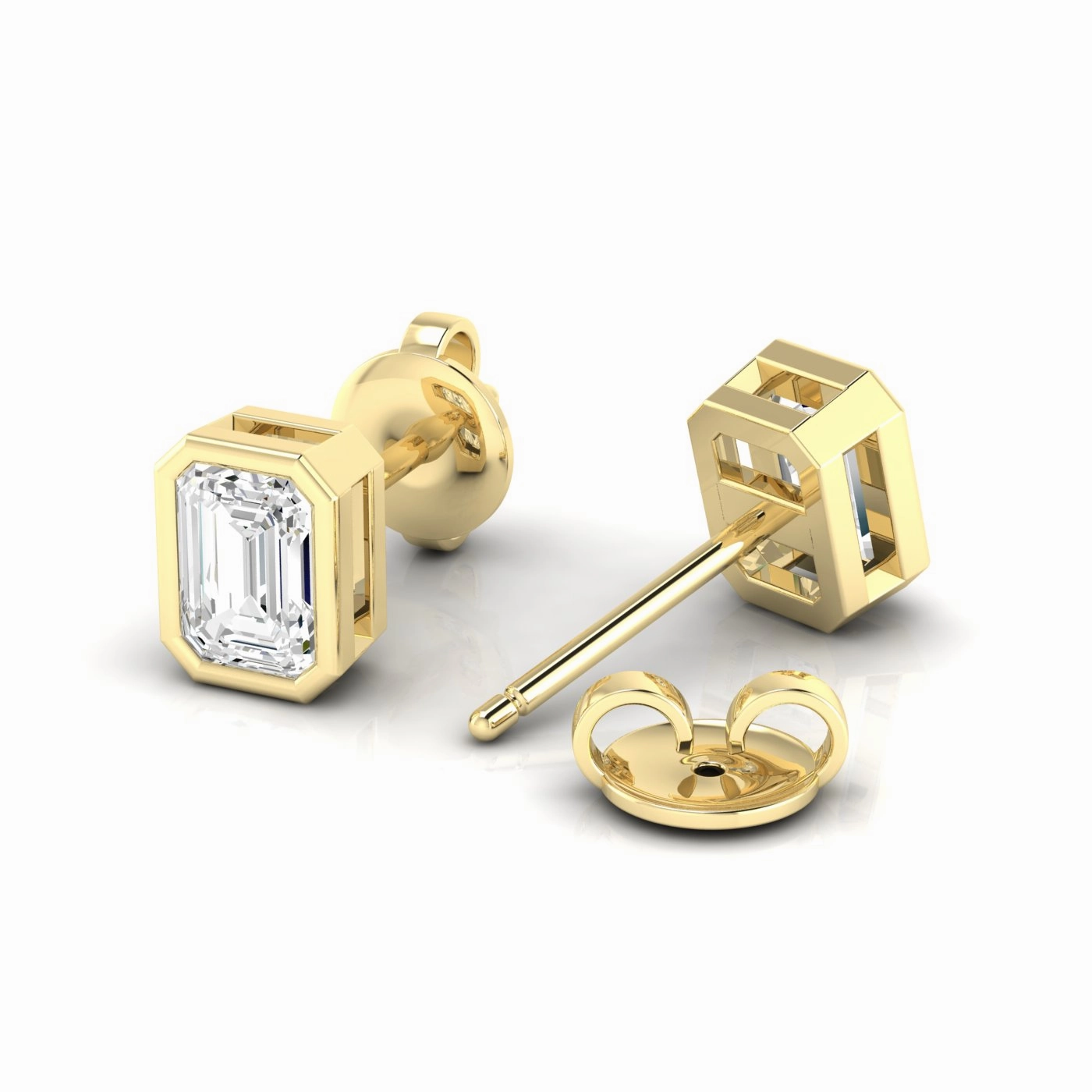14k Yellow Gold Bezel Set .50ctw Emerald Cut Lab-Grown Diamond Stud Earrings Linear Item