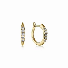 Matte Piece 14K Yellow Gold Classic Round 15mm Diamond Huggie Earrings