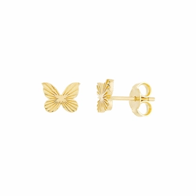 Comfortable Selection Creative Jewelry 14k Yellow Gold Fluted Butterfly Mini Stud Earrings