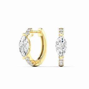 Cute Item 14K Yellow Gold Lab Grown Huggie Marquise Diamond Earrings
