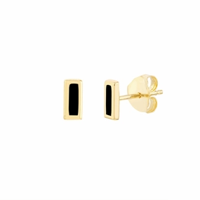 14k Yellow Gold Onyx Enamel Staple Stud Earrings Splendid Embellishment Decorative Decoration
