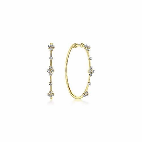 Wedding Adornment 14K Yellow Gold Prong Set 40mm Round Classic Diamond Hoop Earrings