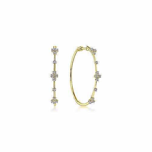 Wedding Adornment 14K Yellow Gold Prong Set 40mm Round Classic Diamond Hoop Earrings
