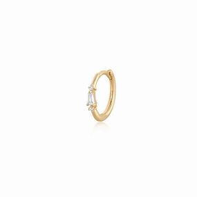 14K Yellow Gold Round & Baguette White Sapphire Single Hoop Earring Attractive Selection Refined Option