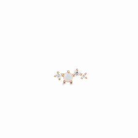Dull Accent 14K Yellow Gold Venus SINGLE Opal & Diamond Stud
