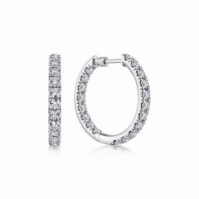 High-Quality Feature 14kw Inside Out Diamond Medium Hoop Earrings