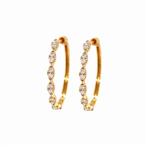 Premium Essential Vintage Finish 14ky Medium Hoop Diamond Earrings
