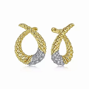 Simple Finish Decorative Aesthetic 14kyw Diamond Bypass Hoop Earrings
