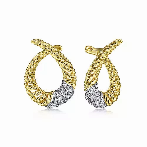 Simple Finish Decorative Aesthetic 14kyw Diamond Bypass Hoop Earrings