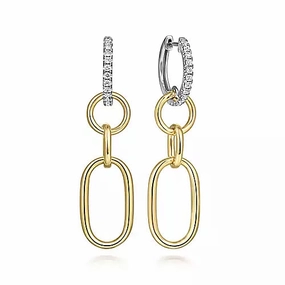 14kyw Diamond Hollow Tube Huggie Drop Earrings Ornate Design