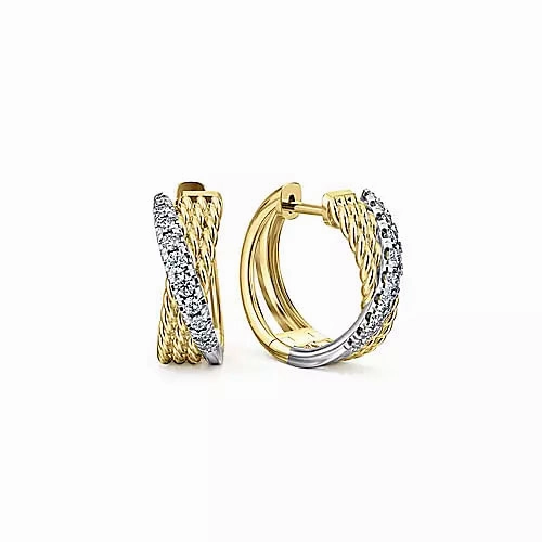 Formal Item Polished Product 14kyw Twisted Diamond Huggie Earrings