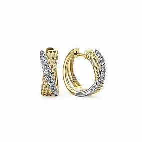 Formal Item Polished Product 14kyw Twisted Diamond Huggie Earrings