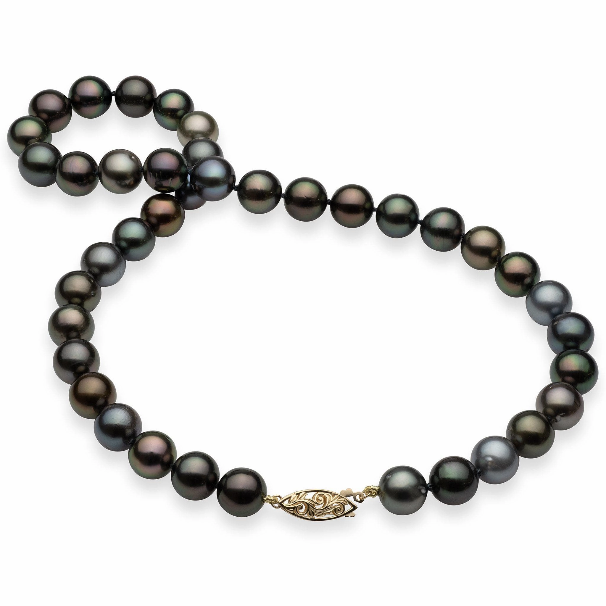 Pretty Item Splendid Present 17-18" Tahitian Black Pearl Strand with Gold Clasp - 10-11mm Distinct Piece