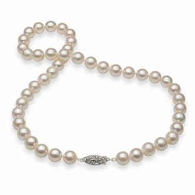Conflict Free Jewelry Perfect Item 17-19" Akoya White Pearl Strand with White Gold Clasp - 8.5-9.5mm