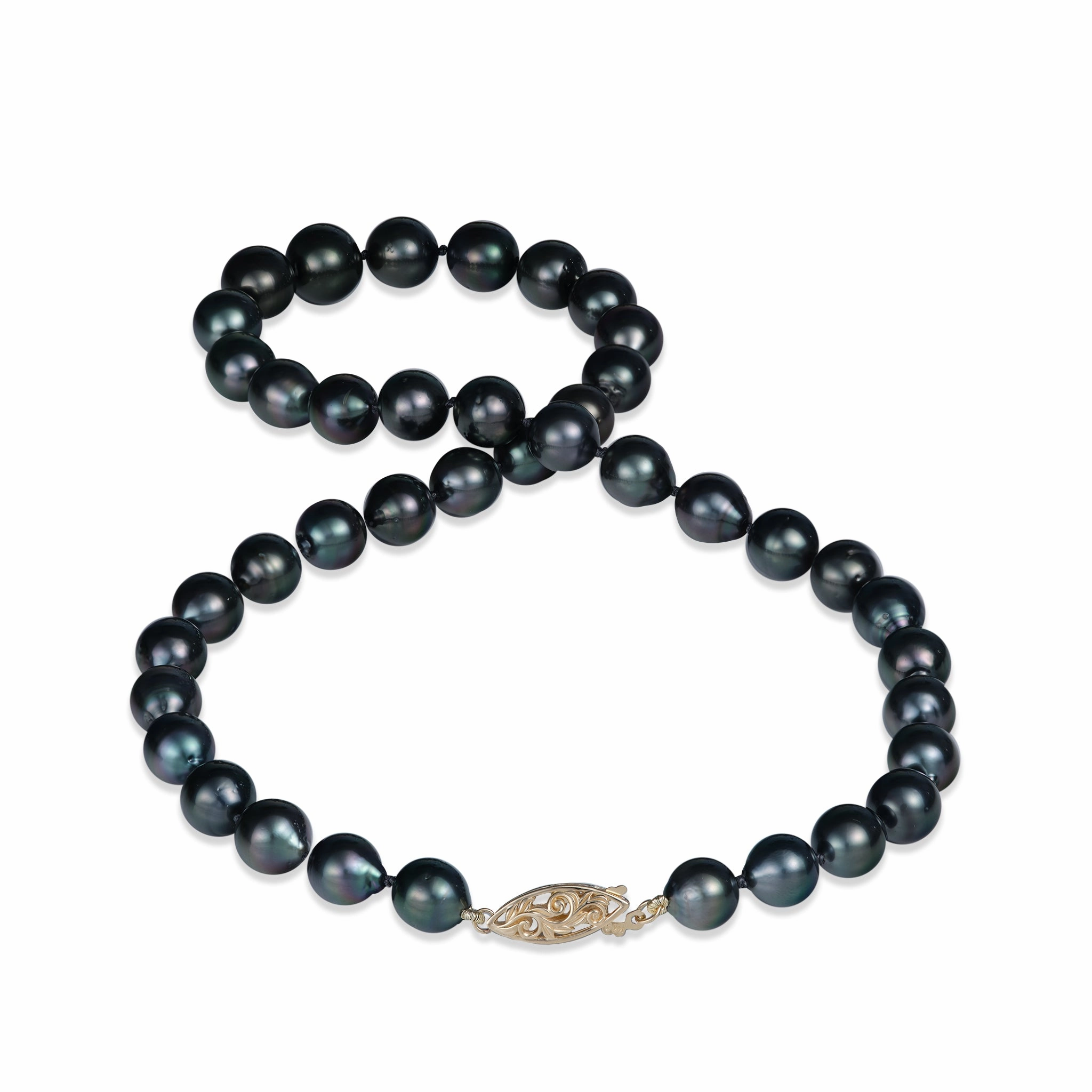 18-20" Tahitian Black Pearl Strand with Gold Clasp - 8-11mm Anniversary Touch Modern Look