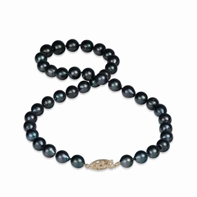 18-20" Tahitian Black Pearl Strand with Gold Clasp - 8-11mm Anniversary Touch Modern Look