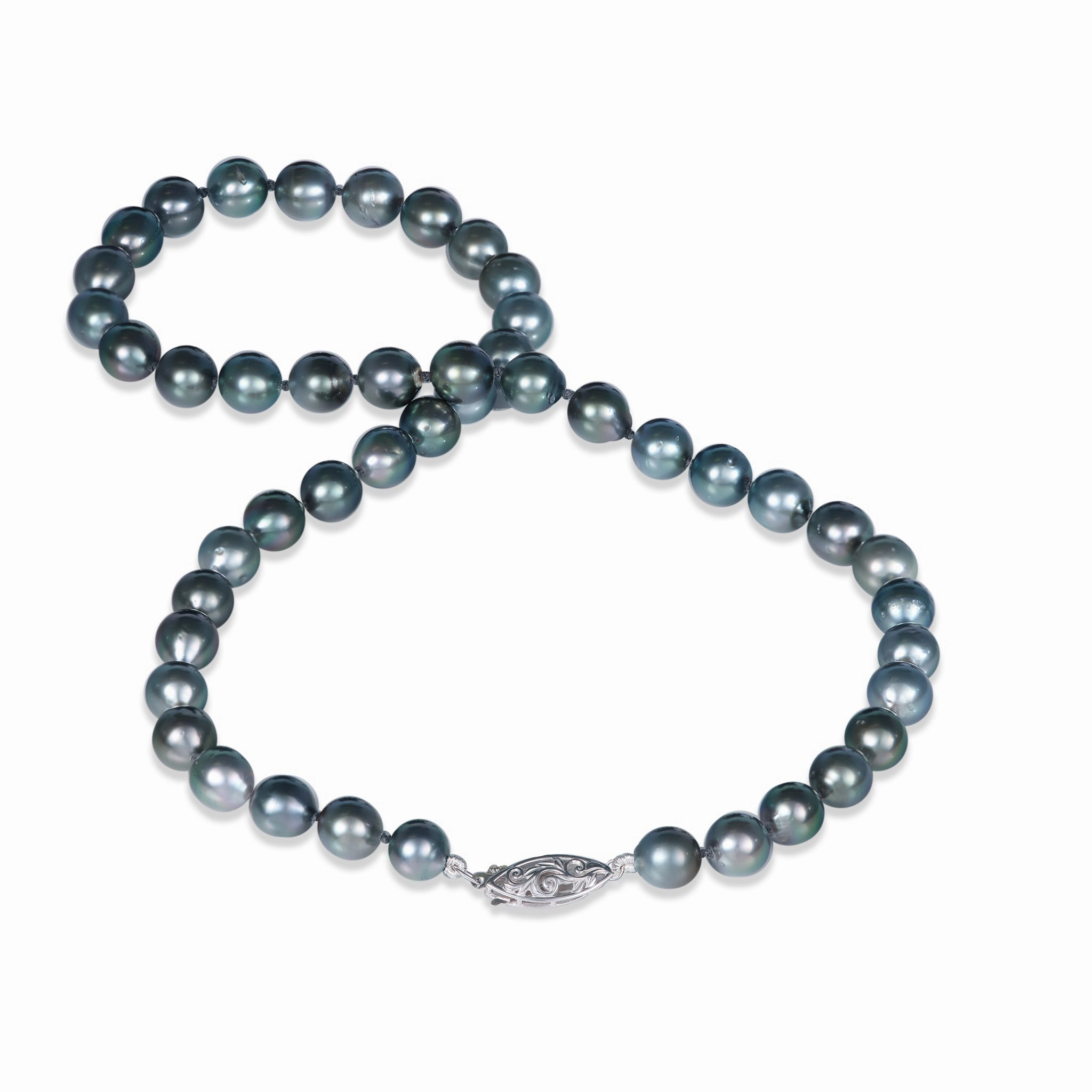 Active Wear Art Lover Gift 18-20" Tahitian Black Pearl Strand with White Gold Clasp - 8-10mm