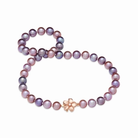 18.5" Freshwater Pearl Strand with Diamond Plumeria Clasp in Rose Gold - 9-13mm Chic Style Unique Item