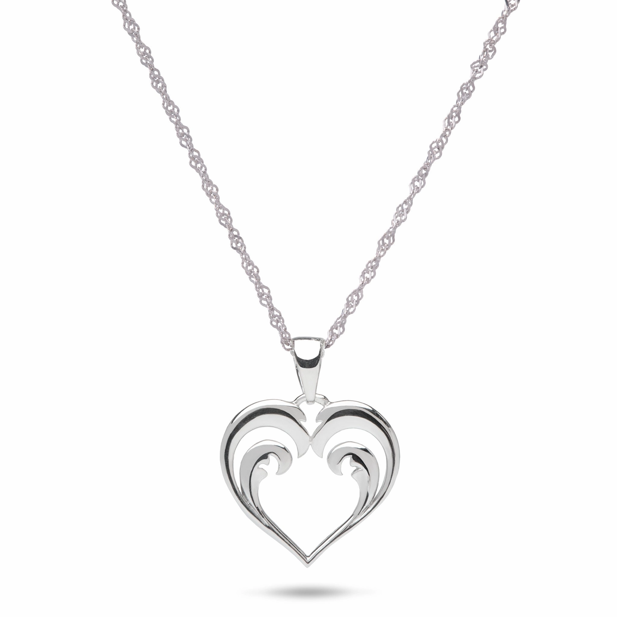 18" Nalu Heart Pendant with Chain in Sterling Silver - 15mm Soft Detail Simple Gift