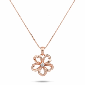 18" Plumeria Pendant / Necklace in Rose Gold with Diamond - 14mm Minimal Detail Summer Mood