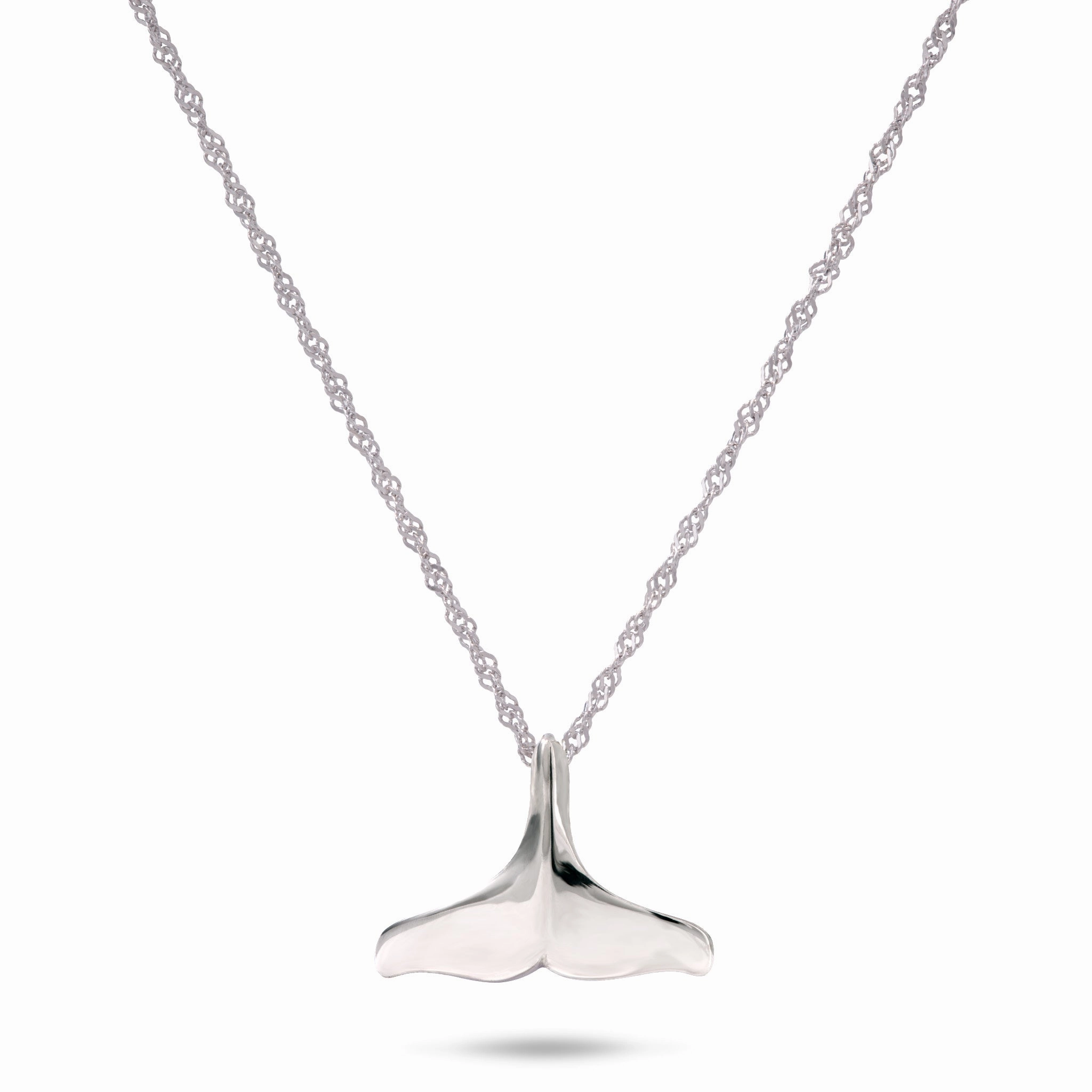 18" Whale Tail Pendant with Chain in Sterling Silver - 13mm Warm Style