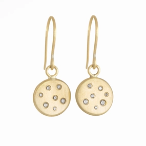 18k Gold Scattered Diamond Disc Earrings - 18ky Gold   Reclaimed Diamonds Glow Detail Unique Spark