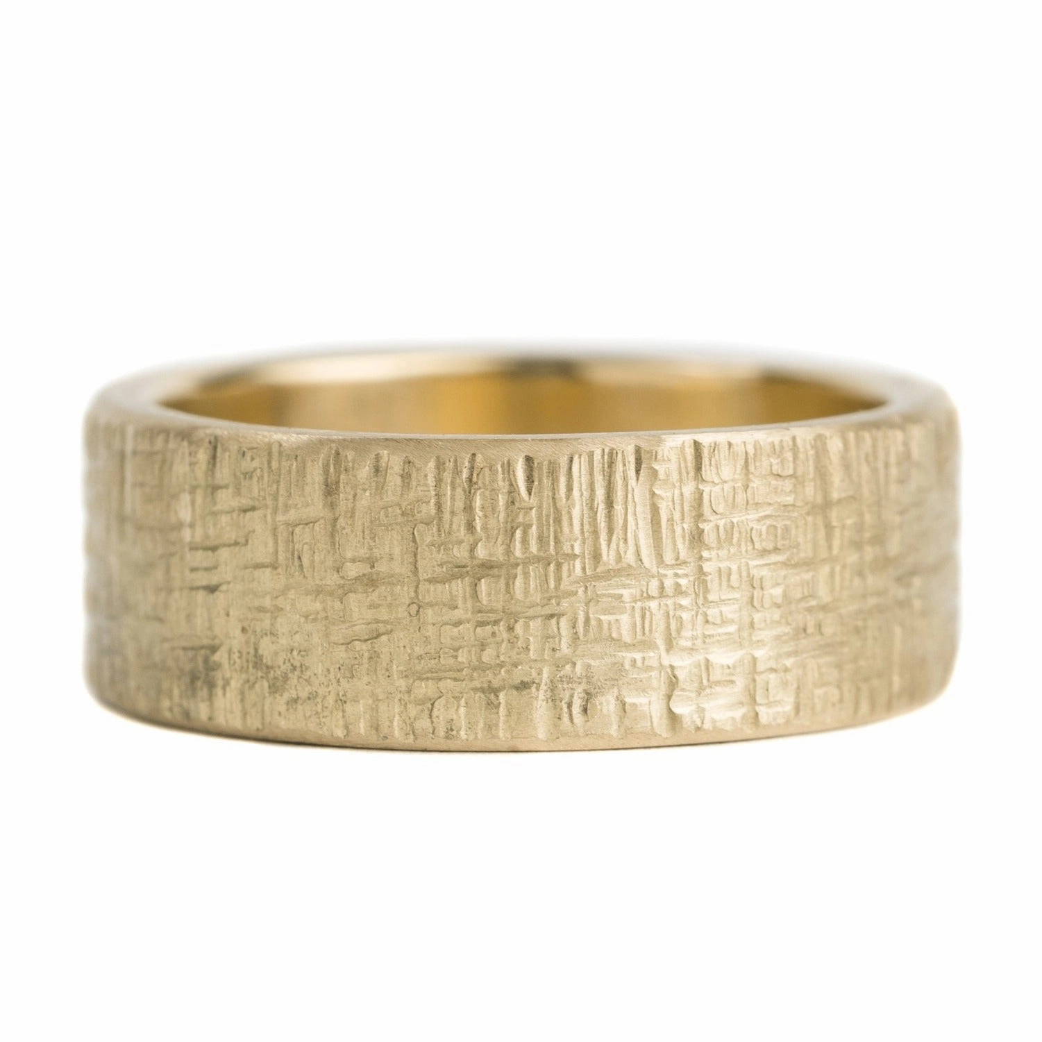Shiny Texture 18ky Gold Heavyweight Straight Wall Crosshatch Band