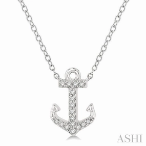 Romantic Present 1/10 Ctw Anchor Round Cut Diamond Petite Fashion Pendant With Chain in 10K White Gold